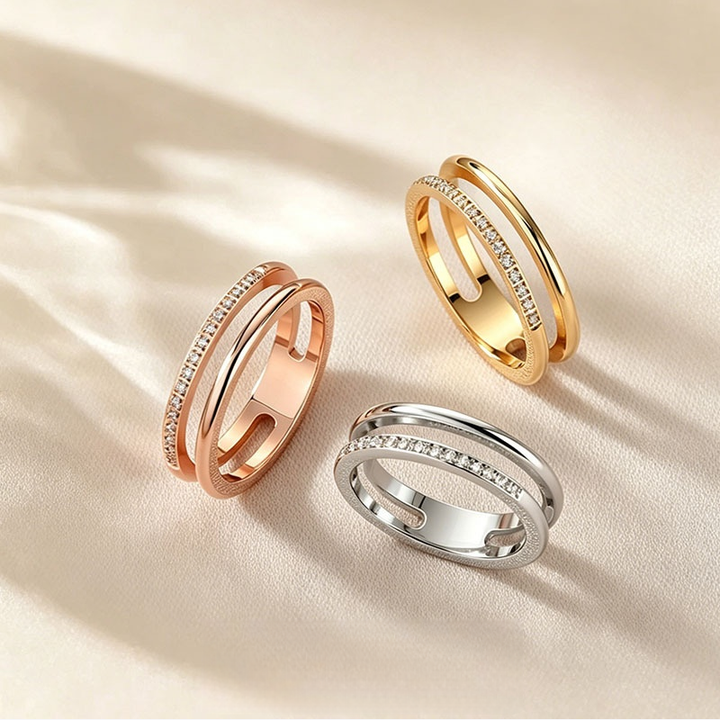 Double Intertwined Half Pave Thin Ring, 3 Colors Dainty Stacking Band For Women