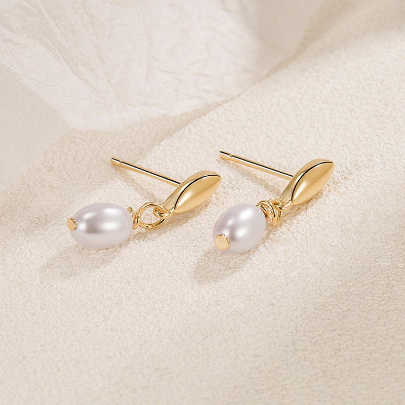 Double Teardrop Pearl Long Drop Earrings, Gold & Silver Minimalist Commuter Dainty Earrings
