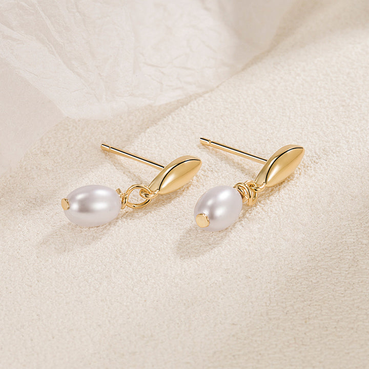 Double Teardrop Pearl Long Drop Earrings, Gold & Silver Minimalist Commuter Dainty Earrings