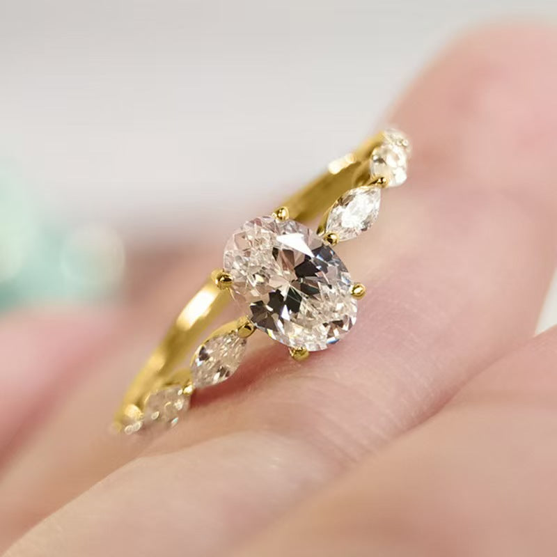 Oval Center Stone Vine-Style Diamond Ring (2 Colors Delicate Engagement Band)