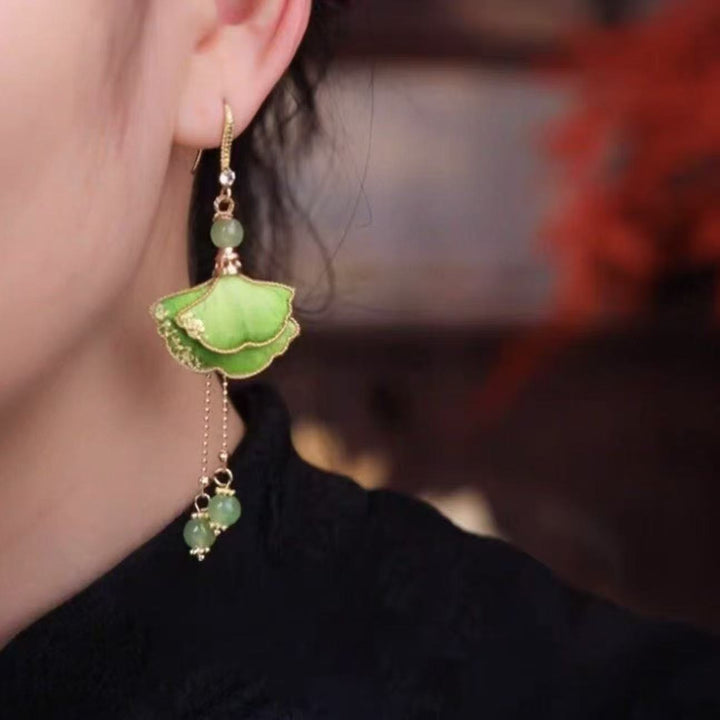 Ginkgo Leaf Tassel Earrings
