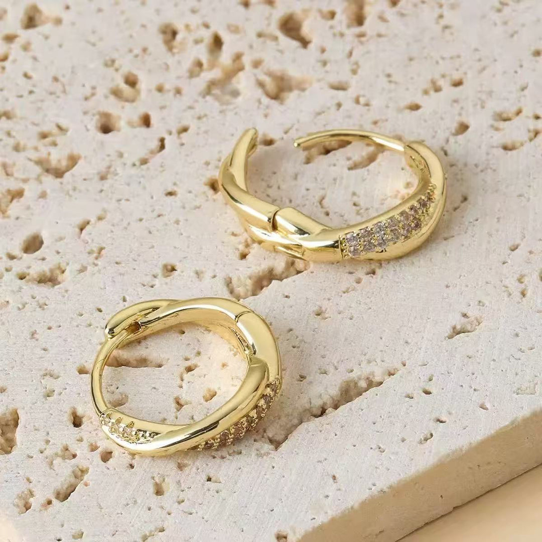S925 Silver Twisted Diamond Huggie Earrings, Braided Minimalist Luxury Hoops