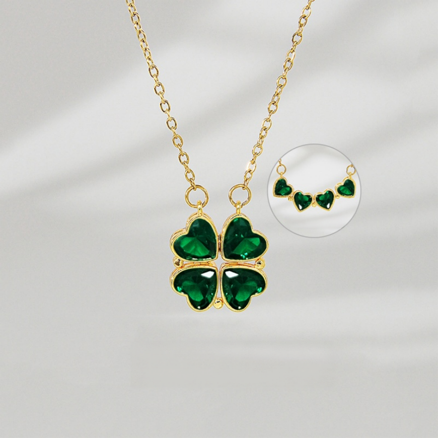 Openable Heart Four-Leaf Clover Diamond Necklace, Multiple Colors, Lucky Choker