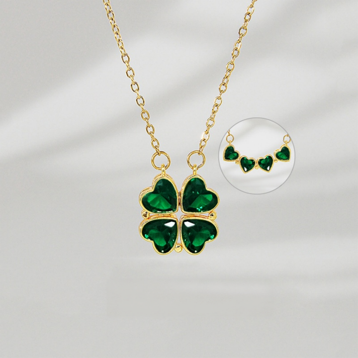 Openable Heart Four-Leaf Clover Diamond Necklace, Multiple Colors, Lucky Choker