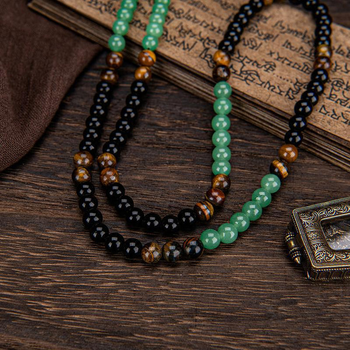 Tiger Eye Double-Layer Energy Necklace (Wealth-Attracting Retro Layered Style)
