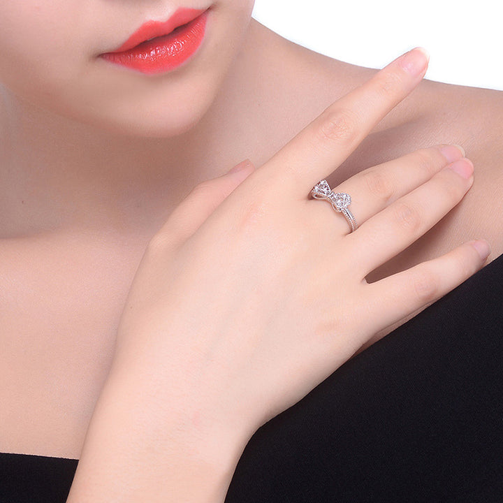 Filigree Diamond Bow Ring (2 Colors S925 Silver Luxury Women's Band)