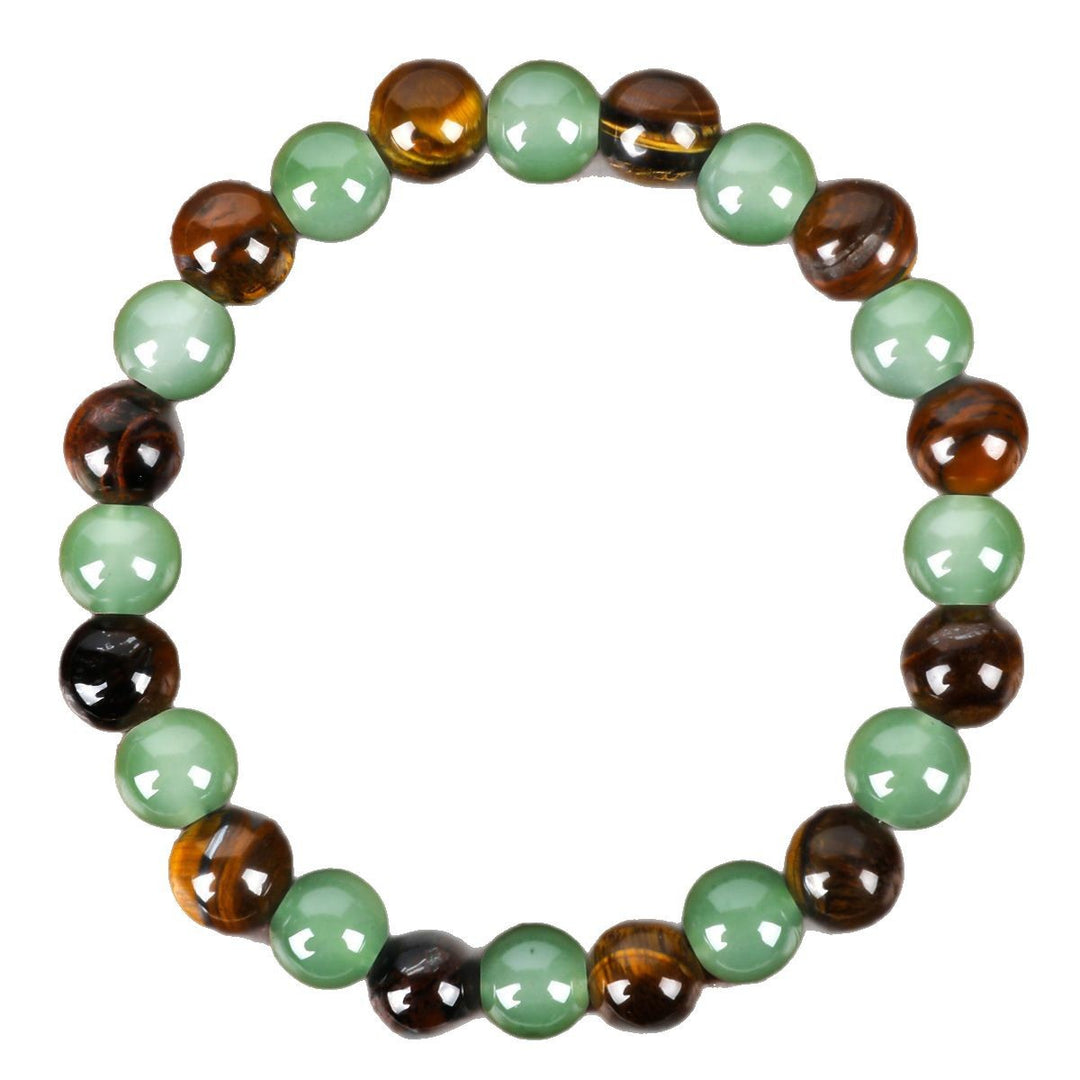 Tiger Eye & Green Aventurine Mixed Round Bead Stretch Bracelet, Unisex Natural Stone Wristband