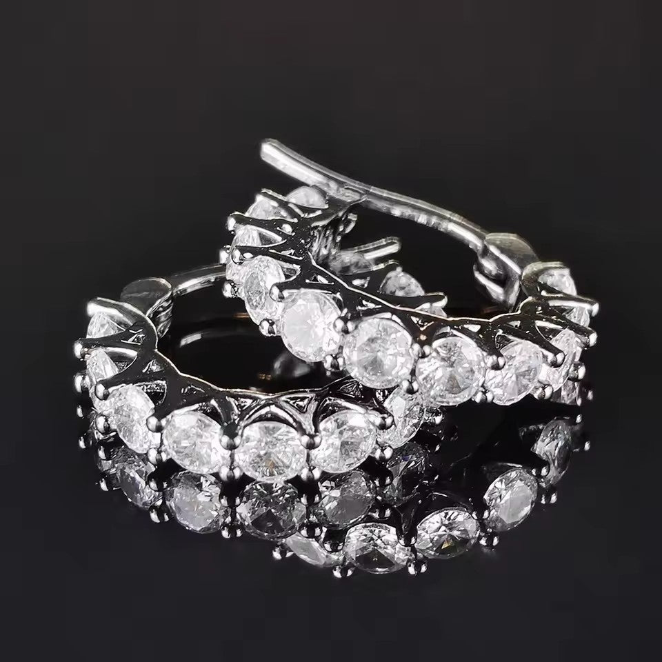 Openwork Row Diamond Hoop S925 Silver Ear Buckles, Multi-color Luxury C Ring Earrings