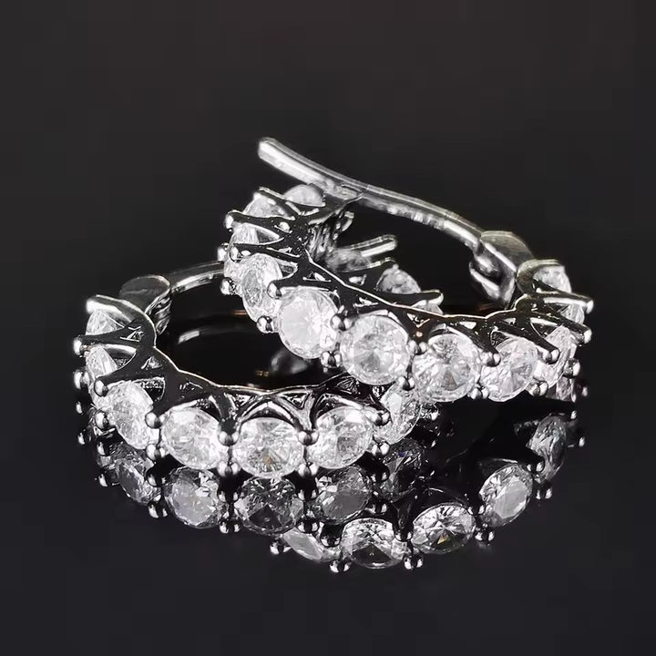 Openwork Row Diamond Hoop S925 Silver Ear Buckles, Multi-color Luxury C Ring Earrings