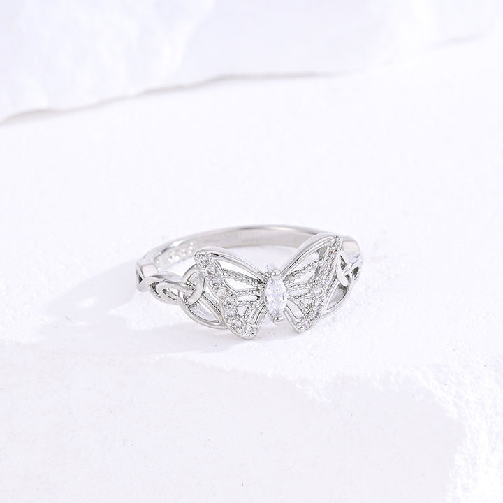 Hollow‑Out Diamond‑Inlaid Butterfly Ring For Women