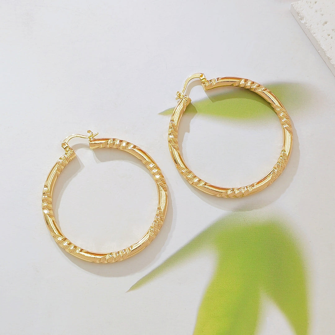 S925 Silver Textured Hoop Earrings, Vintage Gold Carved Large Circle Earrings