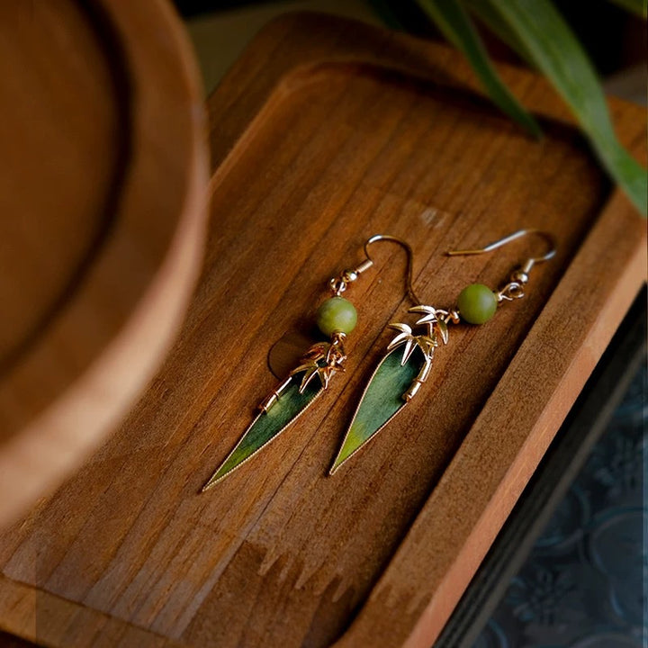 Long Bamboo Leaf Drop Earrings