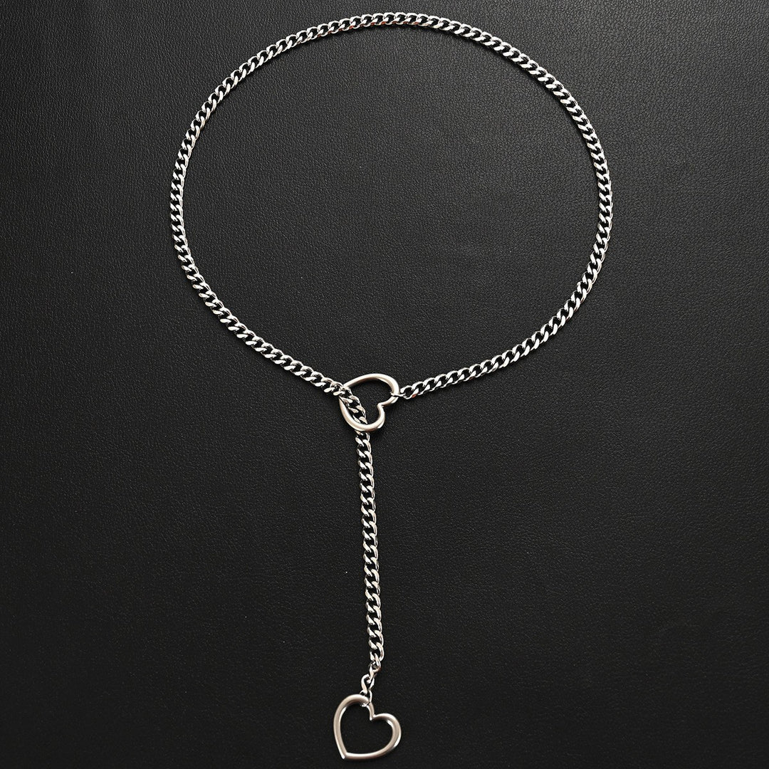 Hollow Heart Cuban Y-Slide Necklace, 4-Tone Metal Edgy Adjustable Choker