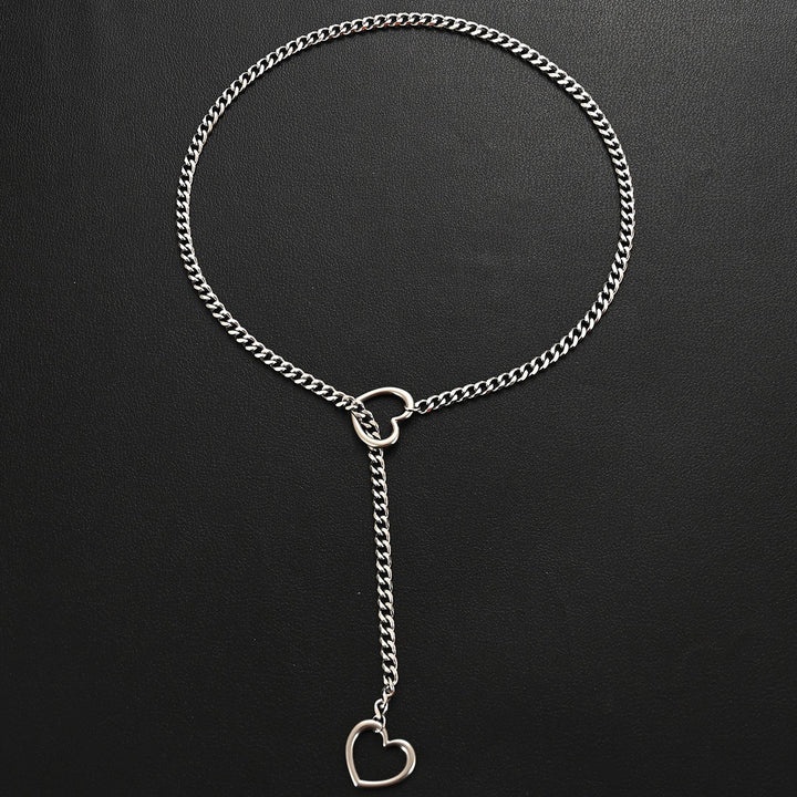 Hollow Heart Cuban Y-Slide Necklace, 4-Tone Metal Edgy Adjustable Choker