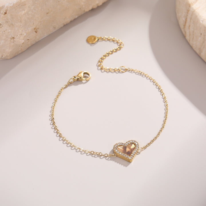 White Shell & Diamond Heart Pendant Necklace & Bracelet Set (Elegant Daily Jewelry Set)
