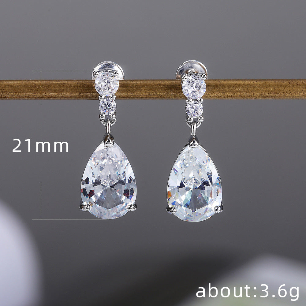Pear Shaped Teardrop Diamond S925 Silver Drop Earrings, Elegant Long Diamond Dangle Studs Available in Two Colors