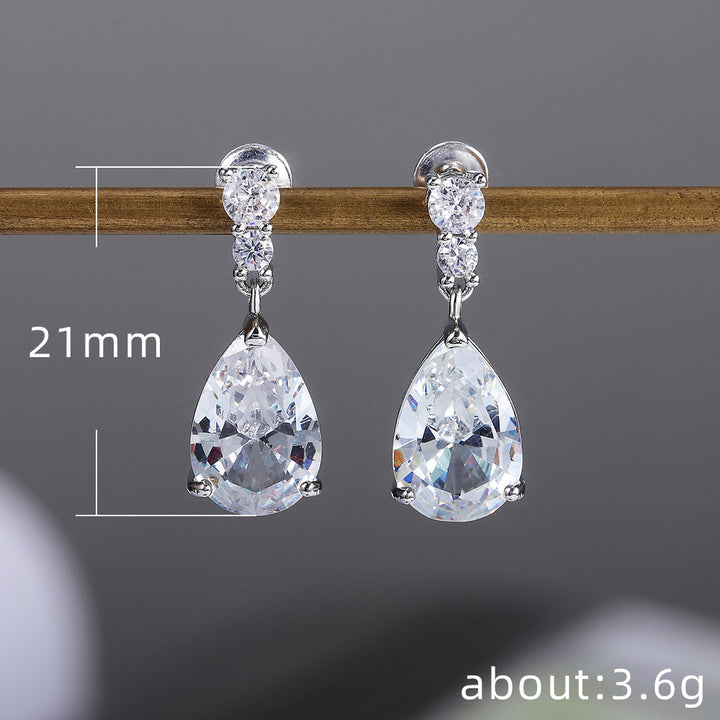 Pear Shaped Teardrop Diamond S925 Silver Drop Earrings, Elegant Long Diamond Dangle Studs Available in Two Colors