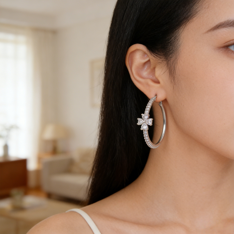 Four-Leaf Diamond Gold Hoop Earrings (Luxury Statement Hoops)