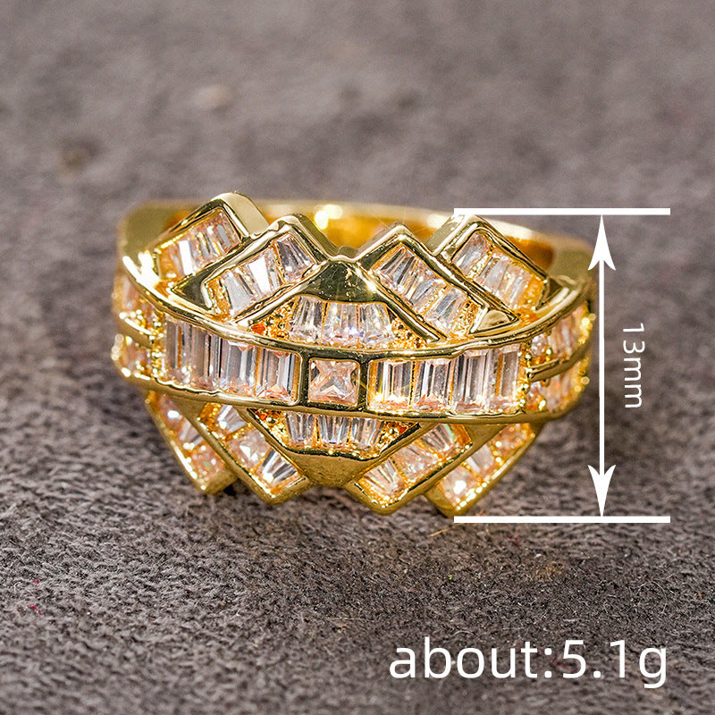 Double Layer Interwoven Baguette Diamond Wavy Wide Ring, Solid S925 Silver Gold & Silver Two-Tone Luxury Heavy Pave Band