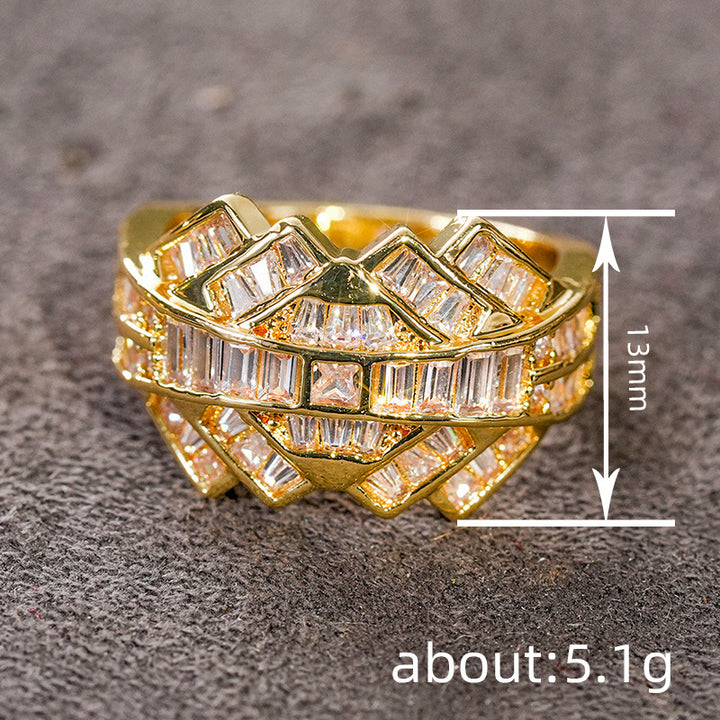 Double Layer Interwoven Baguette Diamond Wavy Wide Ring, Solid S925 Silver Gold & Silver Two-Tone Luxury Heavy Pave Band