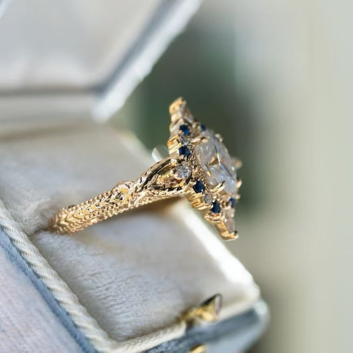 Vintage Filigree Sapphire Halo Engagement Ring (Delicate Luxury Statement Band)