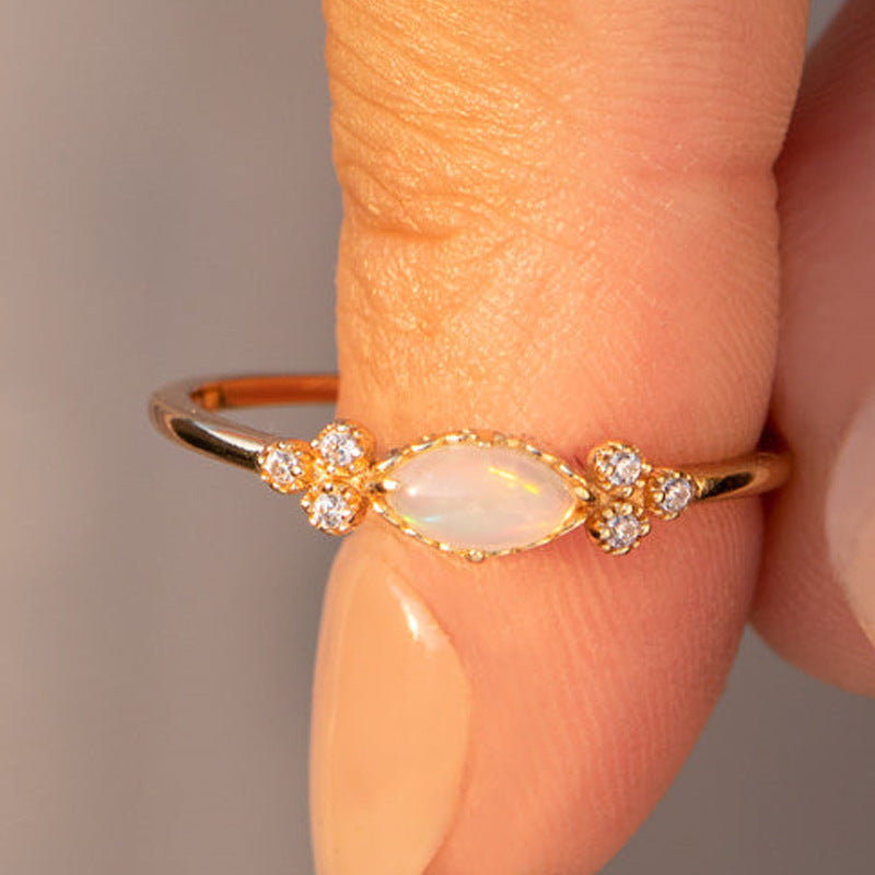 Marquise Opal & Diamond Accent Ring (Light Luxury Niche Iridescent Band)