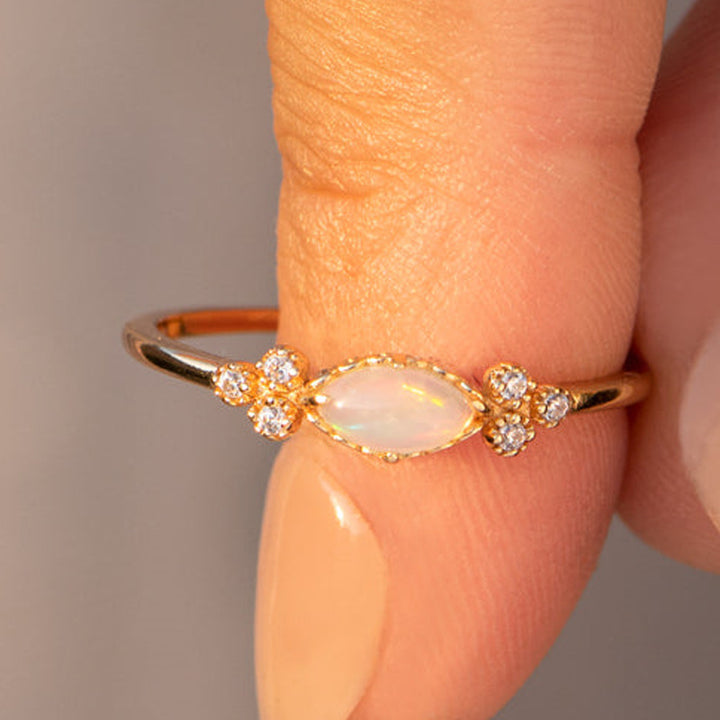 Marquise Opal & Diamond Accent Ring (Light Luxury Niche Iridescent Band)