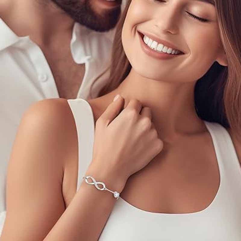 Infinity Symbol Heart Diamond Bracelet, Multi-color Heart Gemstone Adjustable Bracelet for Women