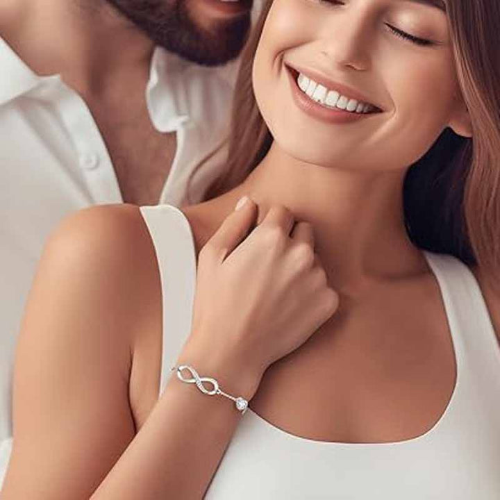 Infinity Symbol Heart Diamond Bracelet, Multi-color Heart Gemstone Adjustable Bracelet for Women