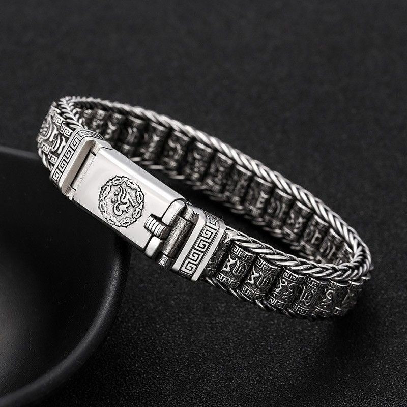 Vintage Om Mani Padme Hum Prayer Wheel Woven Bracelet (Unisex Edgy Statement Bangle)