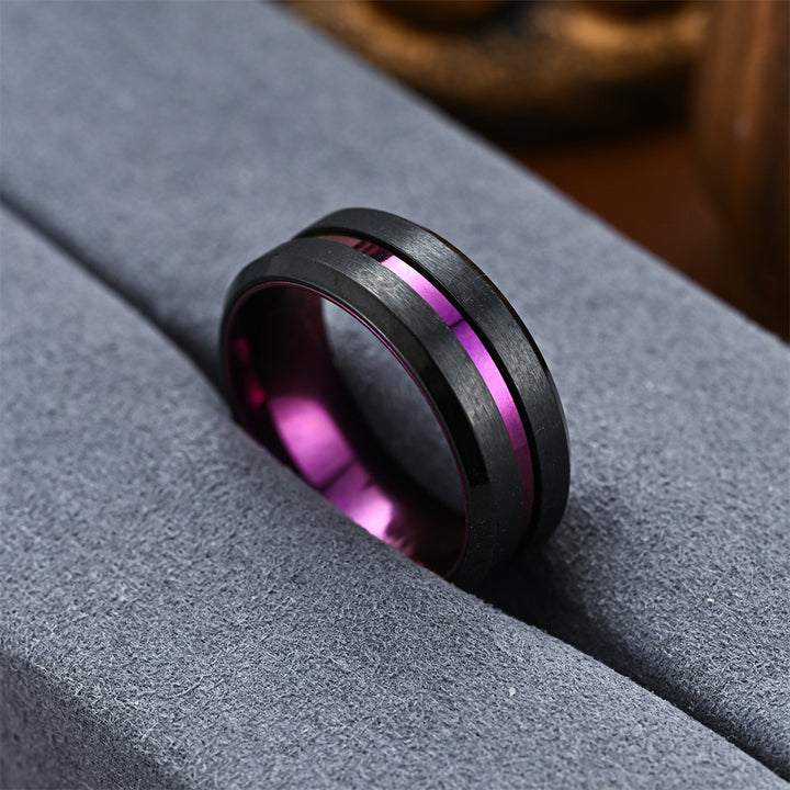 Men's Brushed Groove Color Accent Ring (Multi-Color Unisex Band)