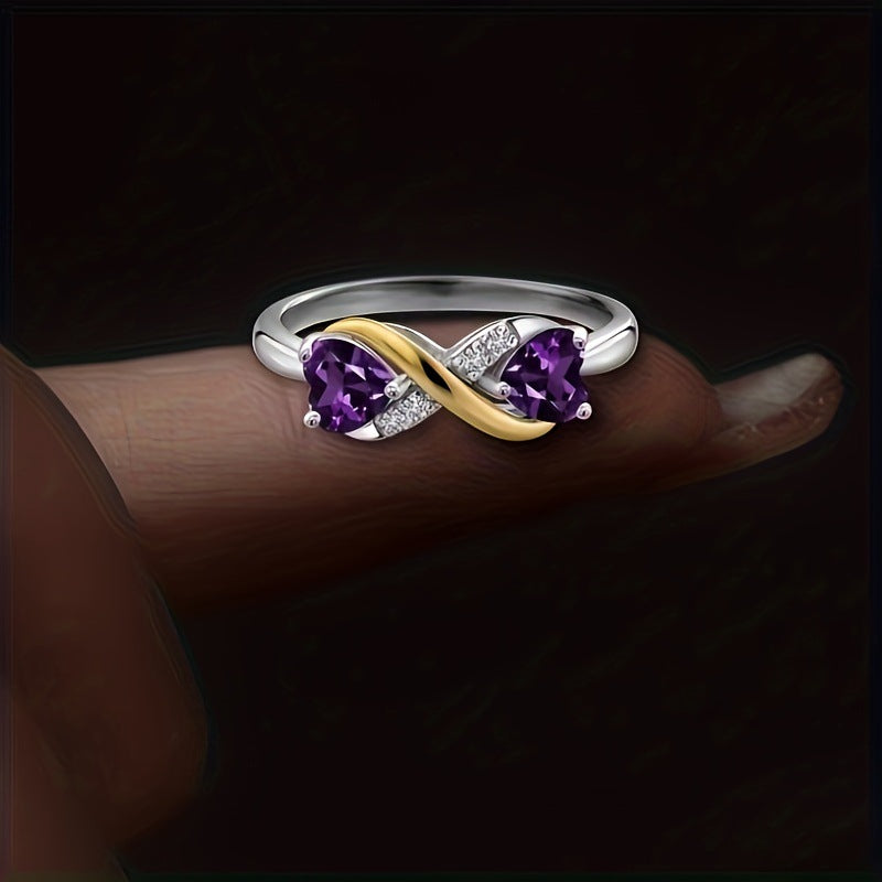 Double Heart Intertwined Two-Tone Ring (Light Luxury Niche Romantic Band)