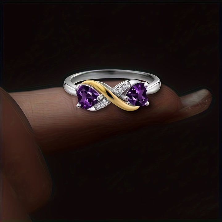 Double Heart Intertwined Two-Tone Ring (Light Luxury Niche Romantic Band)