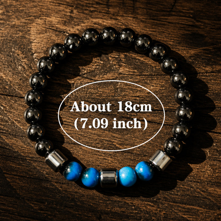 Hematite Multi Natural Stone Stretch Bracelet, Unisex Matte Magnetic Round Bead Wristband (Tiger Eye / Malachite / Blue Vein Stone 3 Colors)
