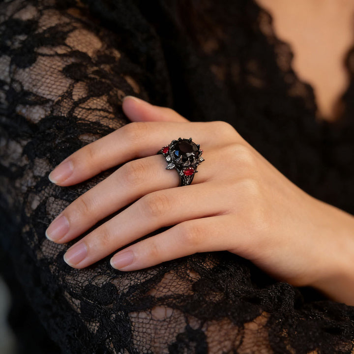 Dark Gothic Vine Garnet Statement Ring (Vintage Luxury Women's Band)