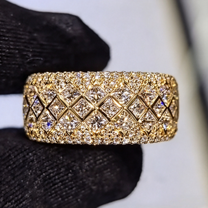 Two-Tone Full Paved Wide Band Ring