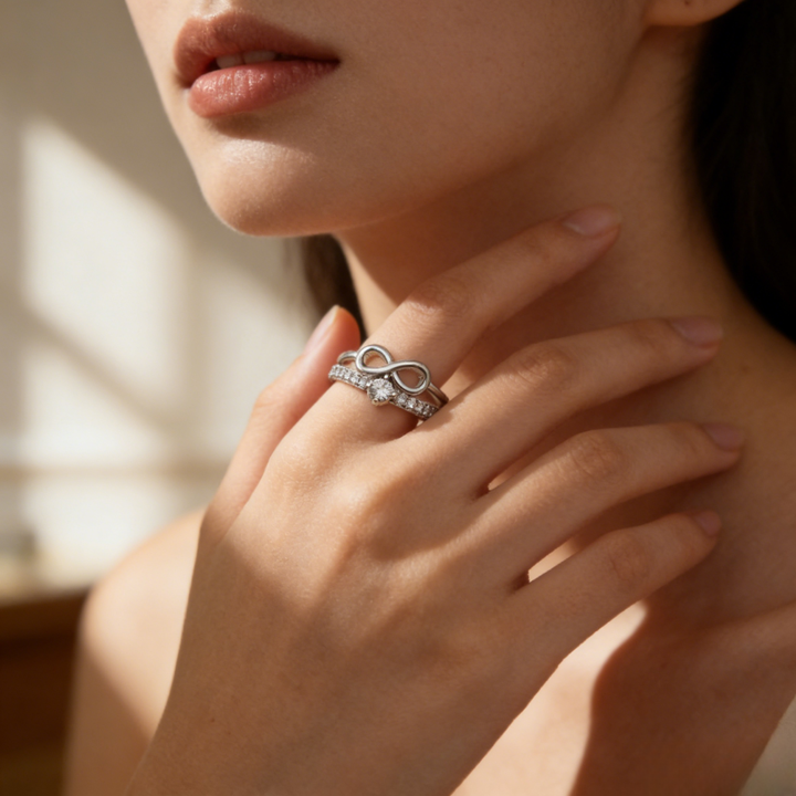 Infinity Symbol Double-Layer Diamond Ring (2 Colors Delicate Everyday Band)