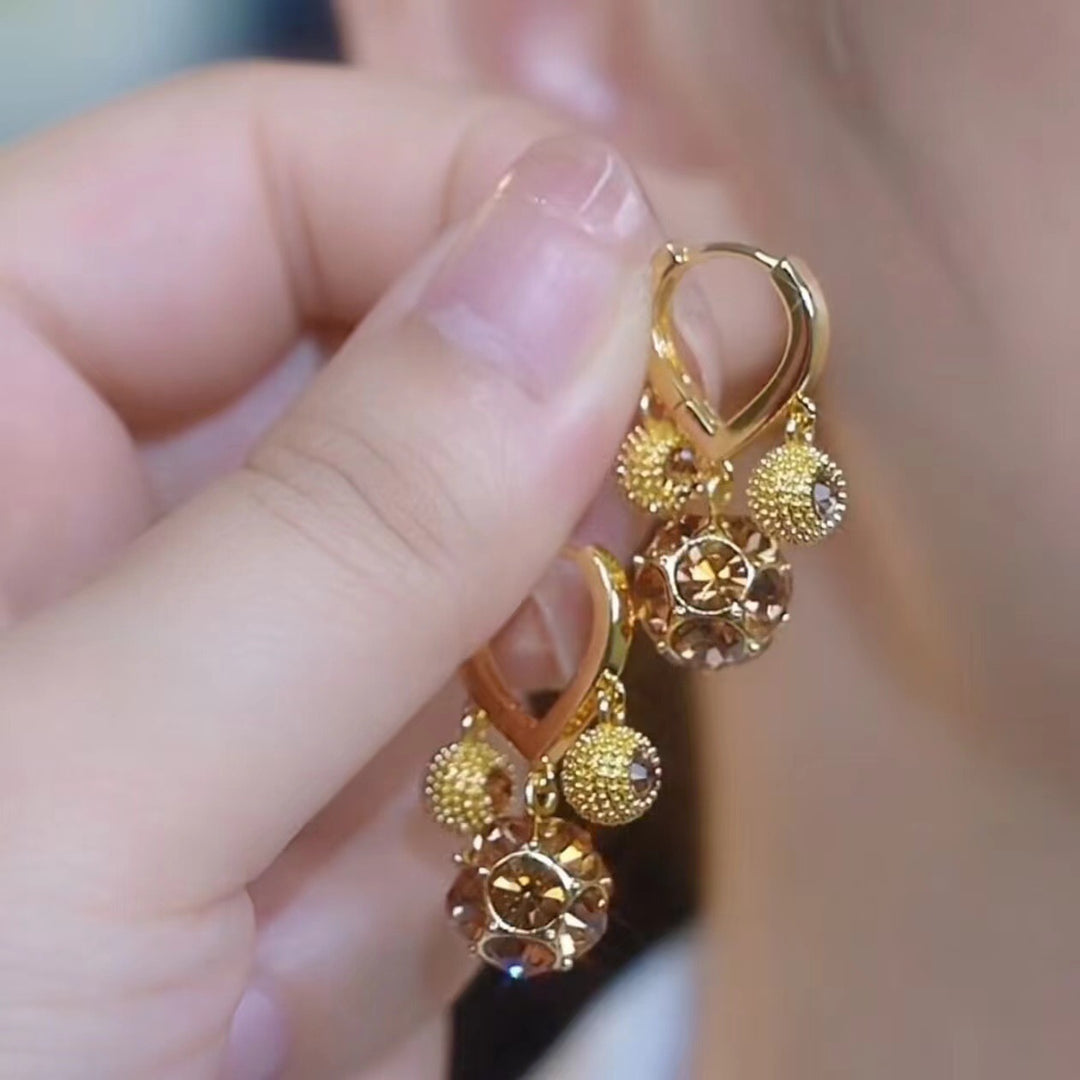 Multi-Color Diamond Sparkle Ball Heart Huggie Earrings (Delicate Dangle Statement Hoops)