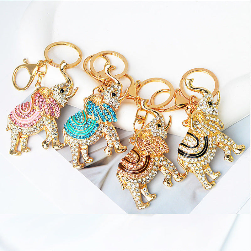 Rhinestone‑Encrusted 3D Elephant Keychain Charm, Multi‑Color Options