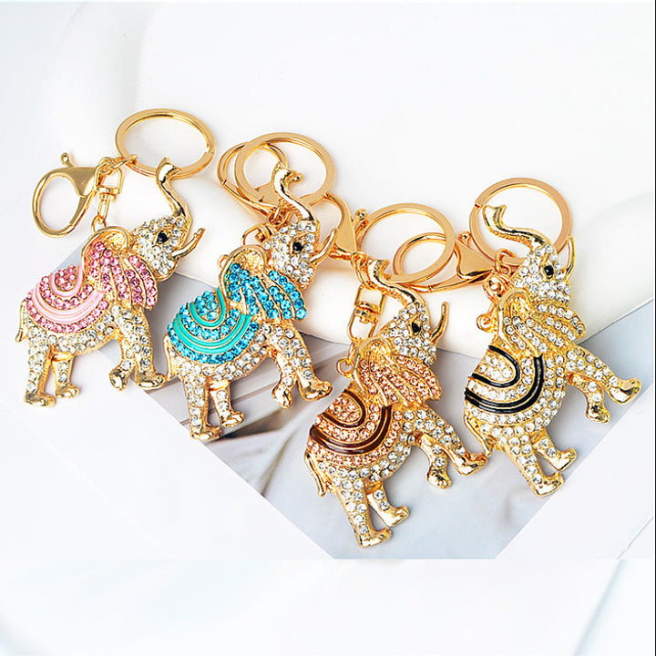 Rhinestone‑Encrusted 3D Elephant Keychain Charm, Multi‑Color Options