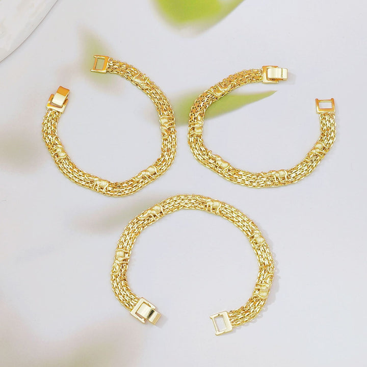 Multi-Layer Thick Chain Elephant Embossed Gold Plated Wide Bracelet, Vintage Chunky Metal Women’s Jewelry