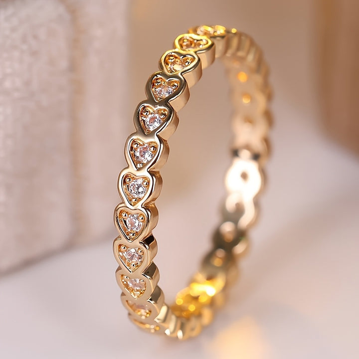 Heart Full Circle Colorful Diamond Eternity Ring, Gold & Silver Dainty Stackable Closed Band Ring for Women
