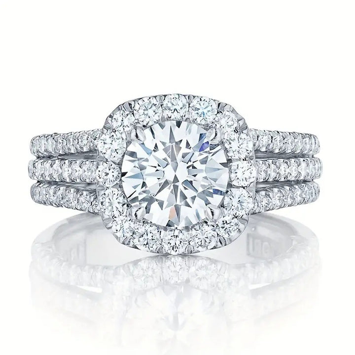 Three-Layer Pavé Halo Center Stone Ring (Light Luxury Niche Luxurious Engagement Band)