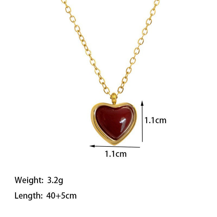 Sweet Heart Cat's Eye Jewelry Two-Piece Set, Gold-Plated Necklace & Stud Earrings Luxury Women Daily Accessory