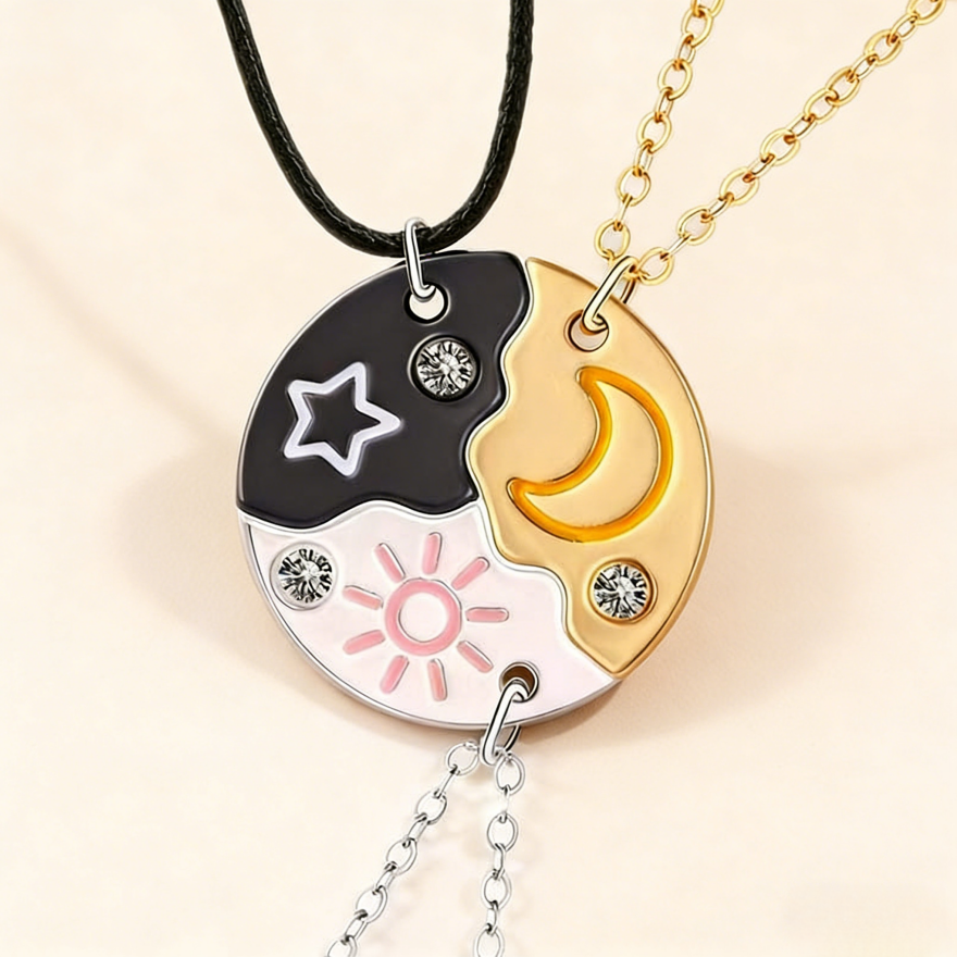 Sun Moon Magnetic Best Friend Necklace Set (Matching Sun & Moon Pendant)