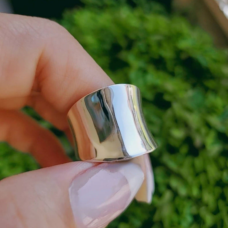 Minimalist Curved Polished Wide Band Ring, S925 Silver Gold & Silver Tone Luxury Unisex Ring