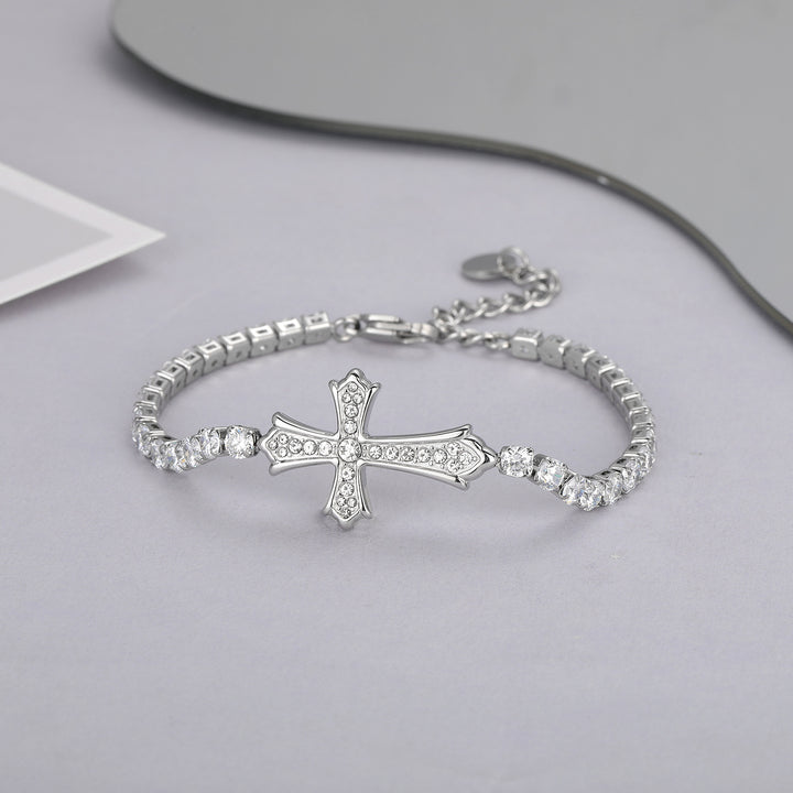 Cross Pavé Tennis Bracelet (2 Colors Delicate Statement Bangle)