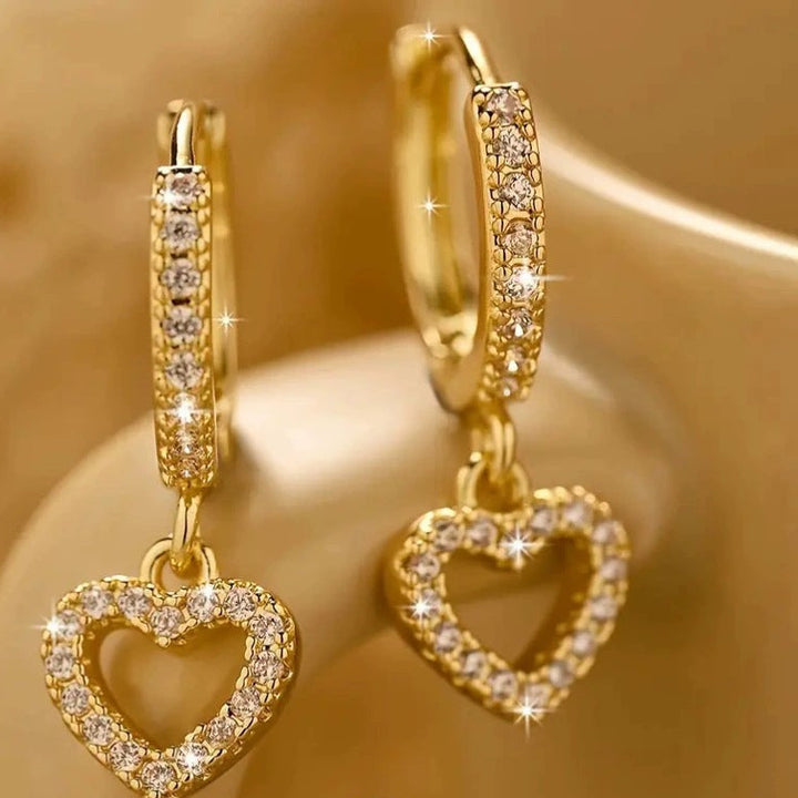 Diamond Heart Drop Huggie Earrings (2 Colors Delicate Statement Hoops)