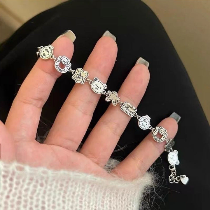 Cute Cartoon Charm Multi-Color Diamond Bracelet (Antique Silver Y2K Women's Chain)