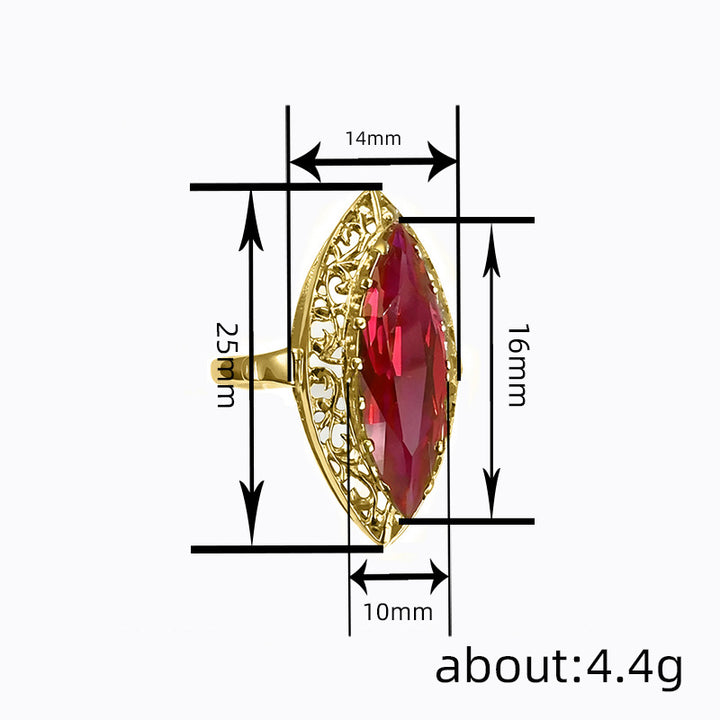 Marquise‑Cut Red Stone Vintage Filigree Gold‑Tone Ring